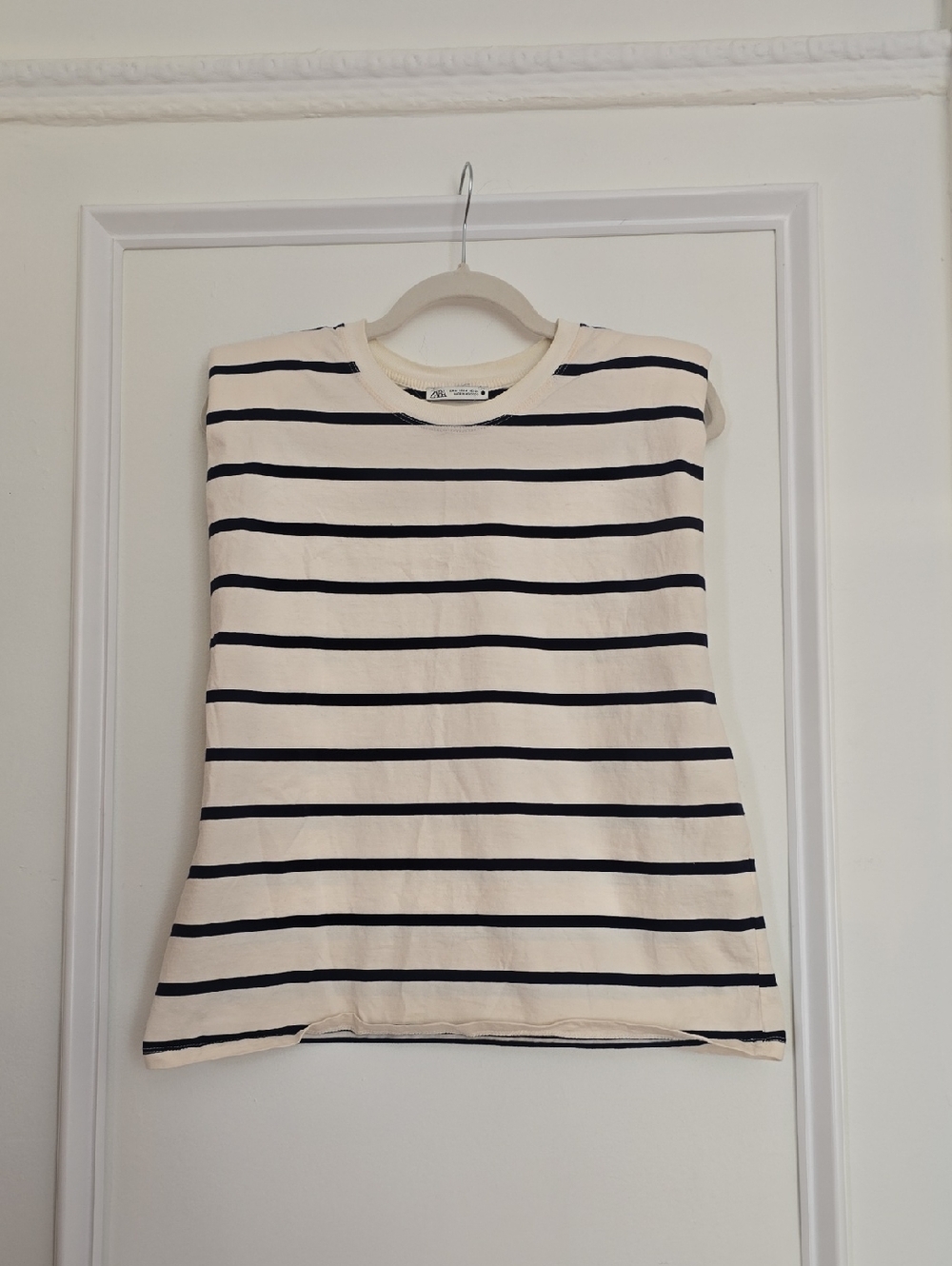 Zara Cream & Navy Striped Sleeveless Tank